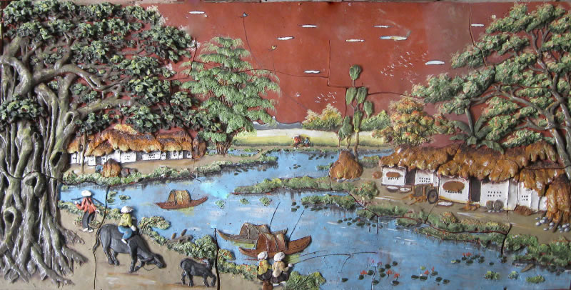 Lắp đặt thi công tranh gốm ốp tường Bát Tràng tại TP Vinh Nghệ An